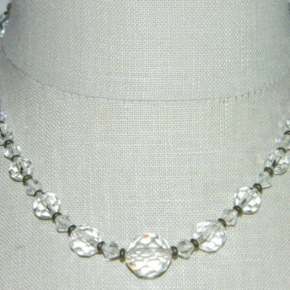 Vintage Jewelry - Clear Cut Crystal Beaded Choker Necklace